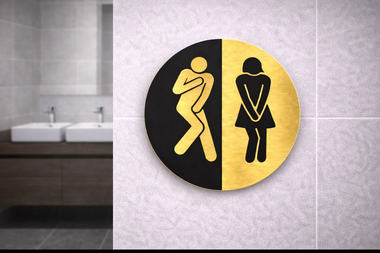 Pictogramme toilettes homme femme design noir et or pour signalétique intérieure