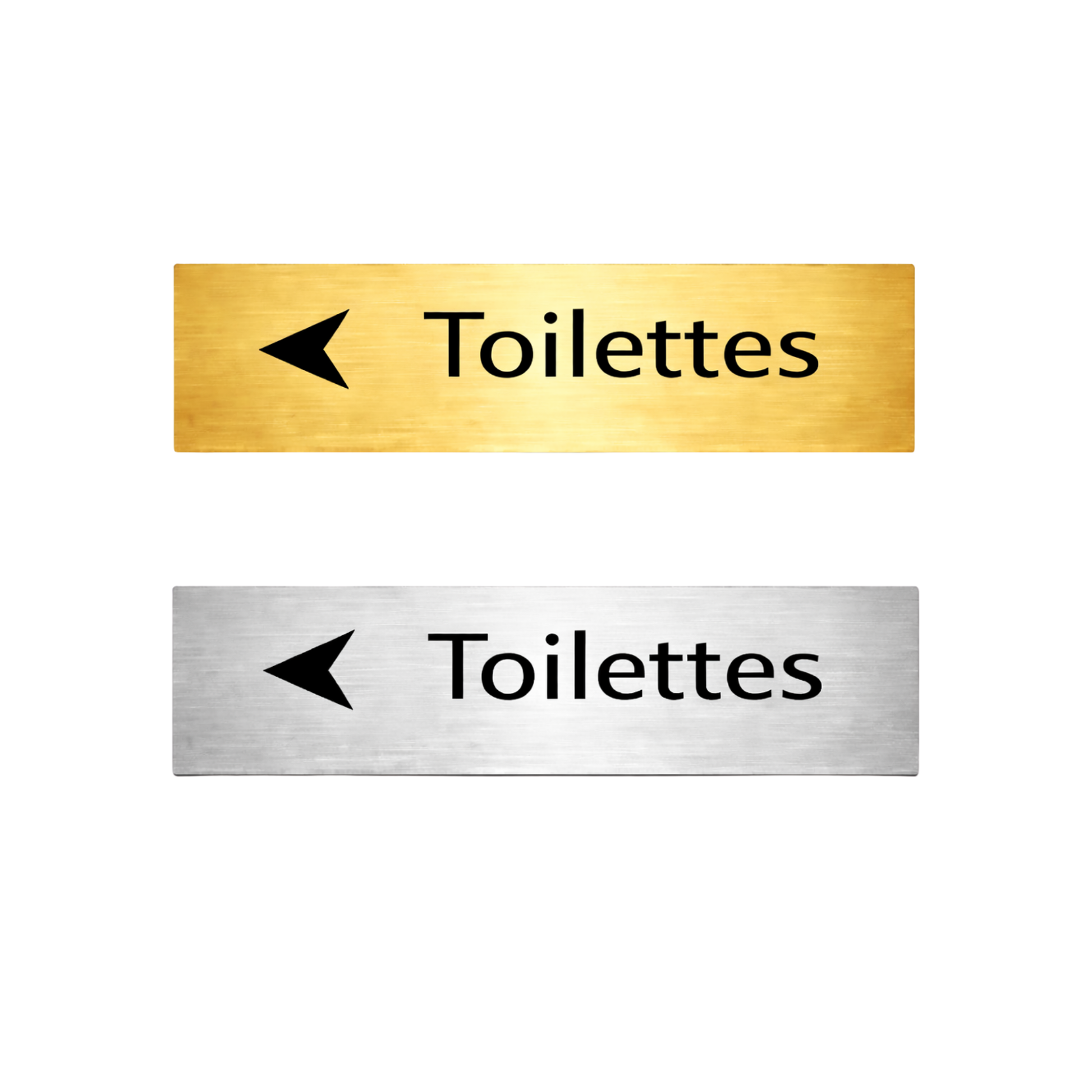 Plaque directionnelle Toilettes professionnelle avec flèche, finition métal