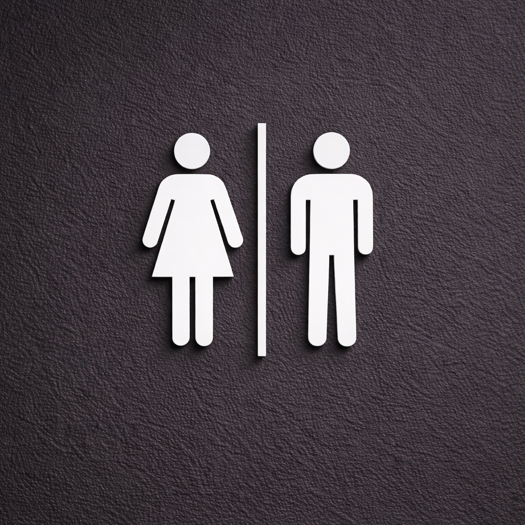 Pictogramme toilettes homme femme en blanc pour signalétique intérieure professionnelle