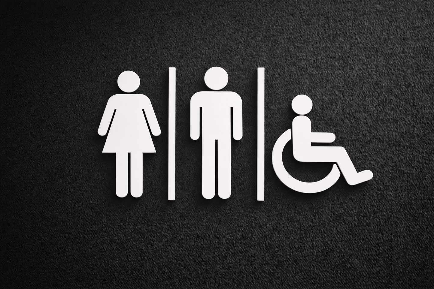 Pictogramme toilettes homme femme et PMR en blanc pour signalétique intérieure professionnelle