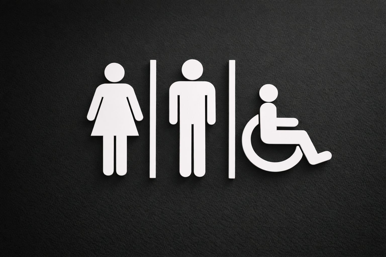 Pictogramme toilettes homme femme et PMR en blanc pour signalétique intérieure professionnelle