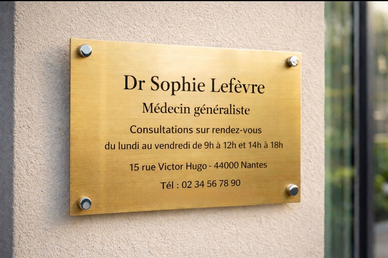 Plaque professionnelle personnalisée – Effet or brossé & noir