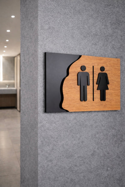 Pictogramme WC design en bois / plexoglass pour signalétique intérieure professionnelle