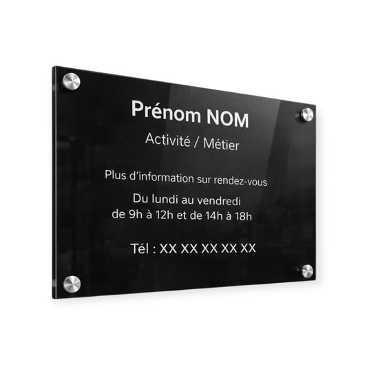 Plaque professionnelle personnalisée – Plexiglas noir & blanc