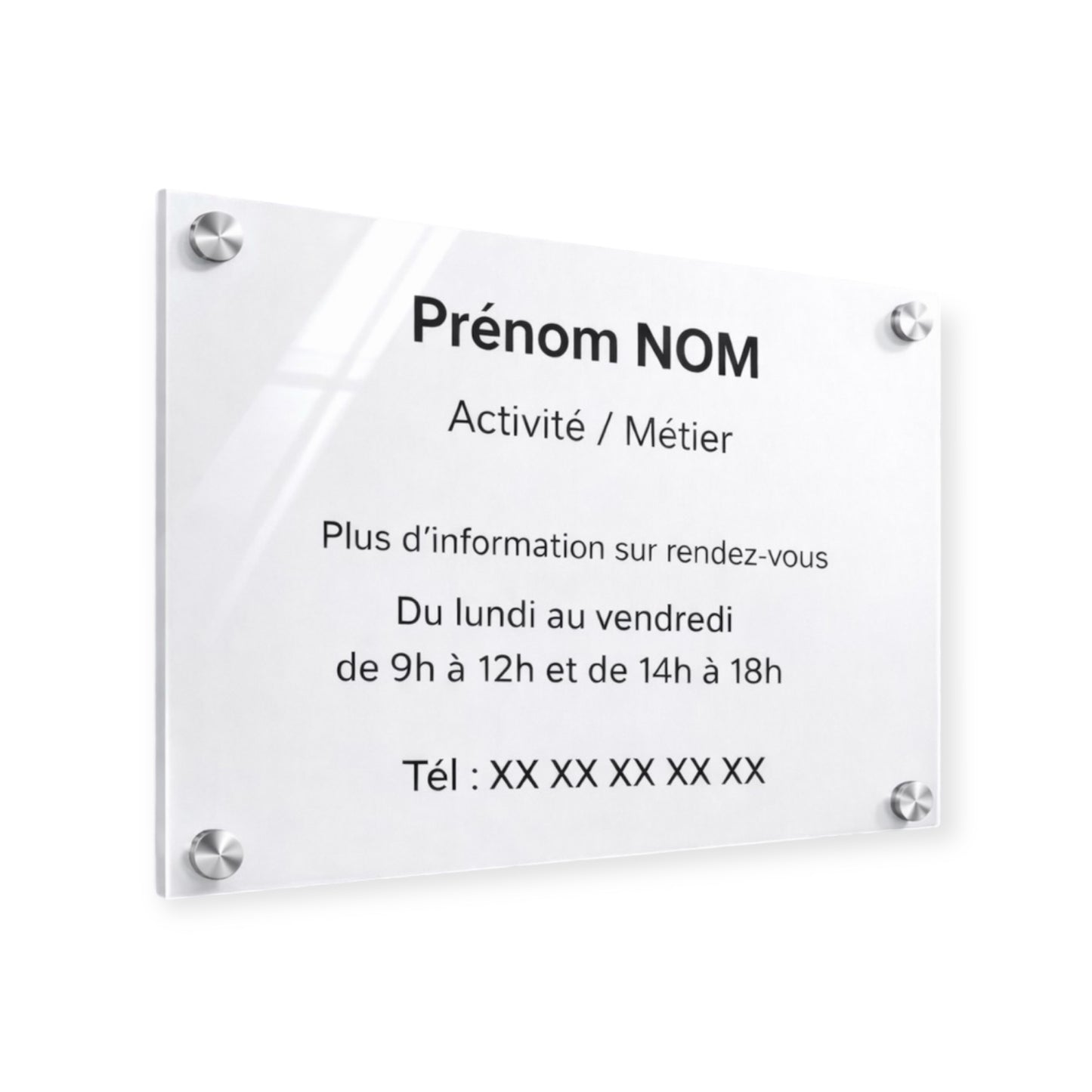 Plaque professionnelle personnalisée – Plexiglas blanc & noir