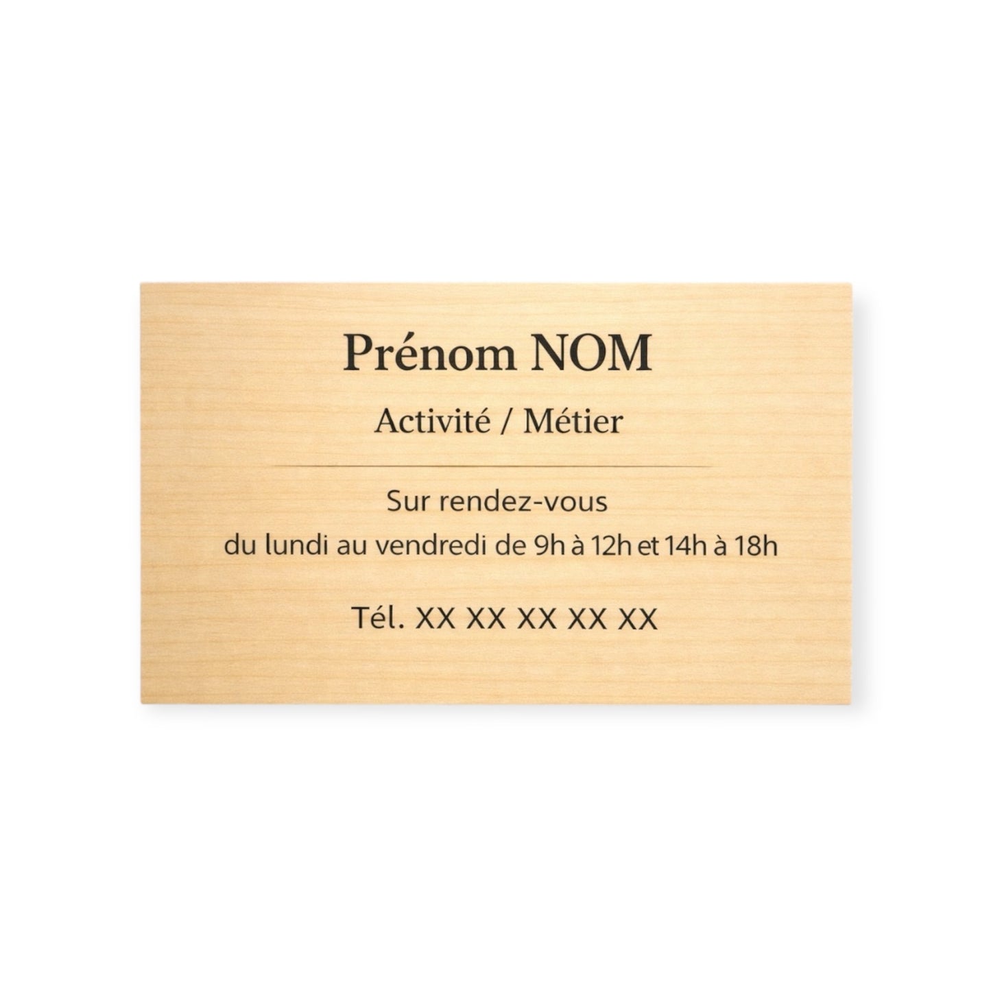 Plaque professionnelle personnalisée – Effet bois érable