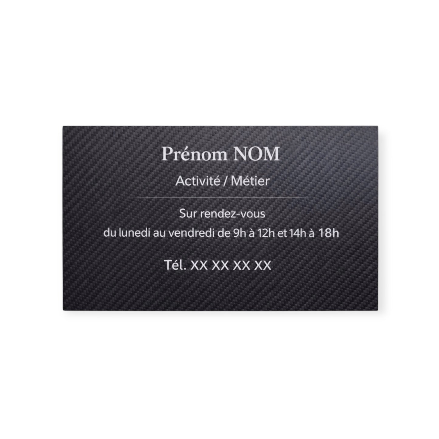 Plaque professionnelle personnalisée – PVC effet carbone & blanc