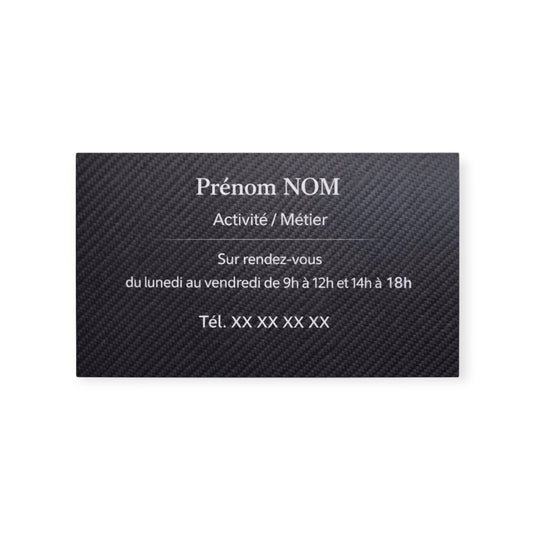 Plaque professionnelle personnalisée – PVC effet carbone & blanc