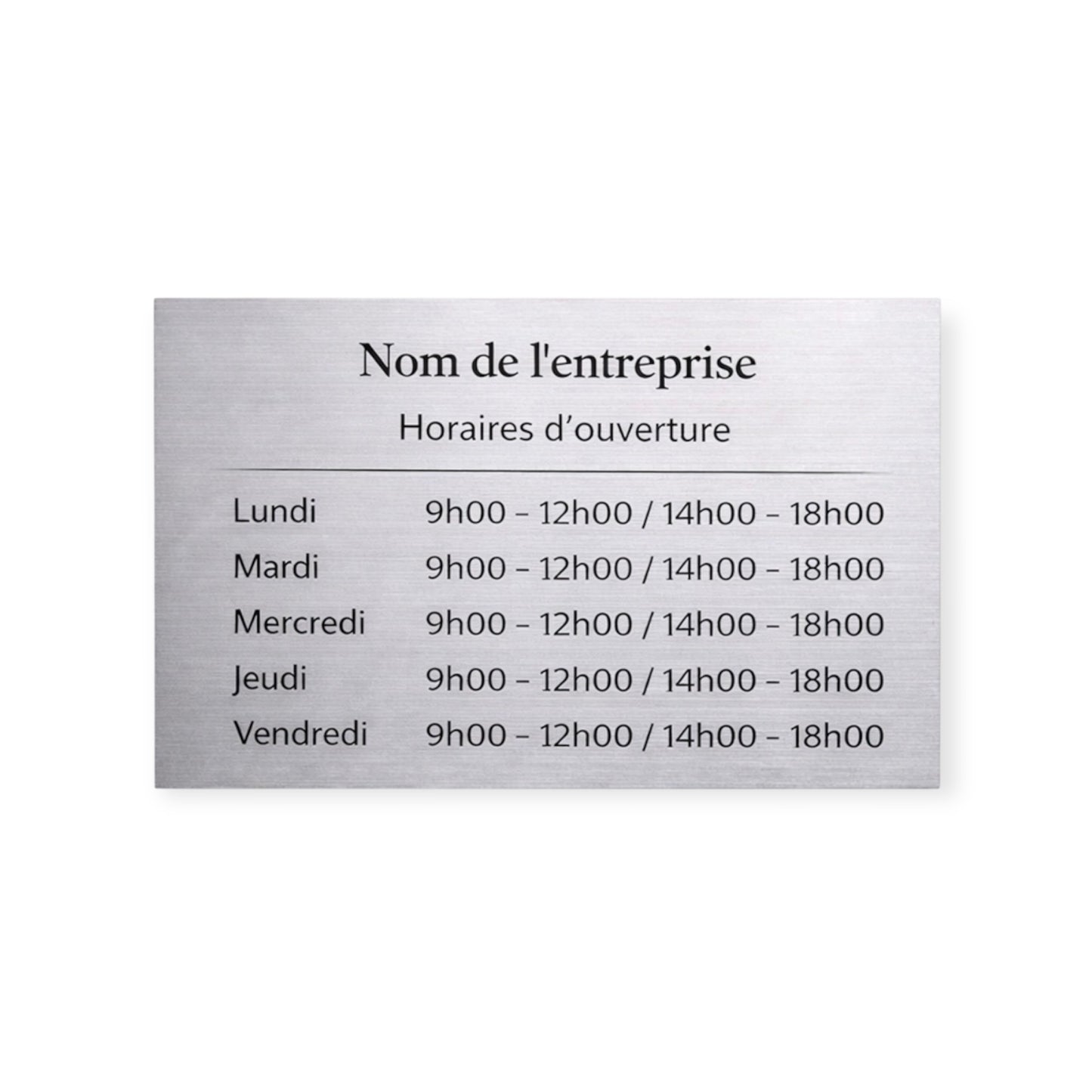Plaque professionnelle personnalisée – Effet acier brossé & noir