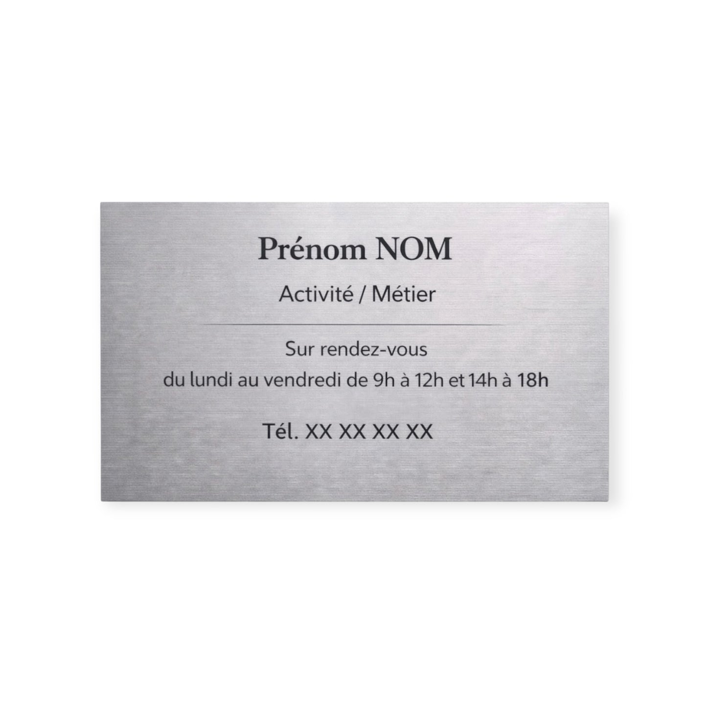 Plaque professionelle personnalisée - Effet acier brossé & noir
