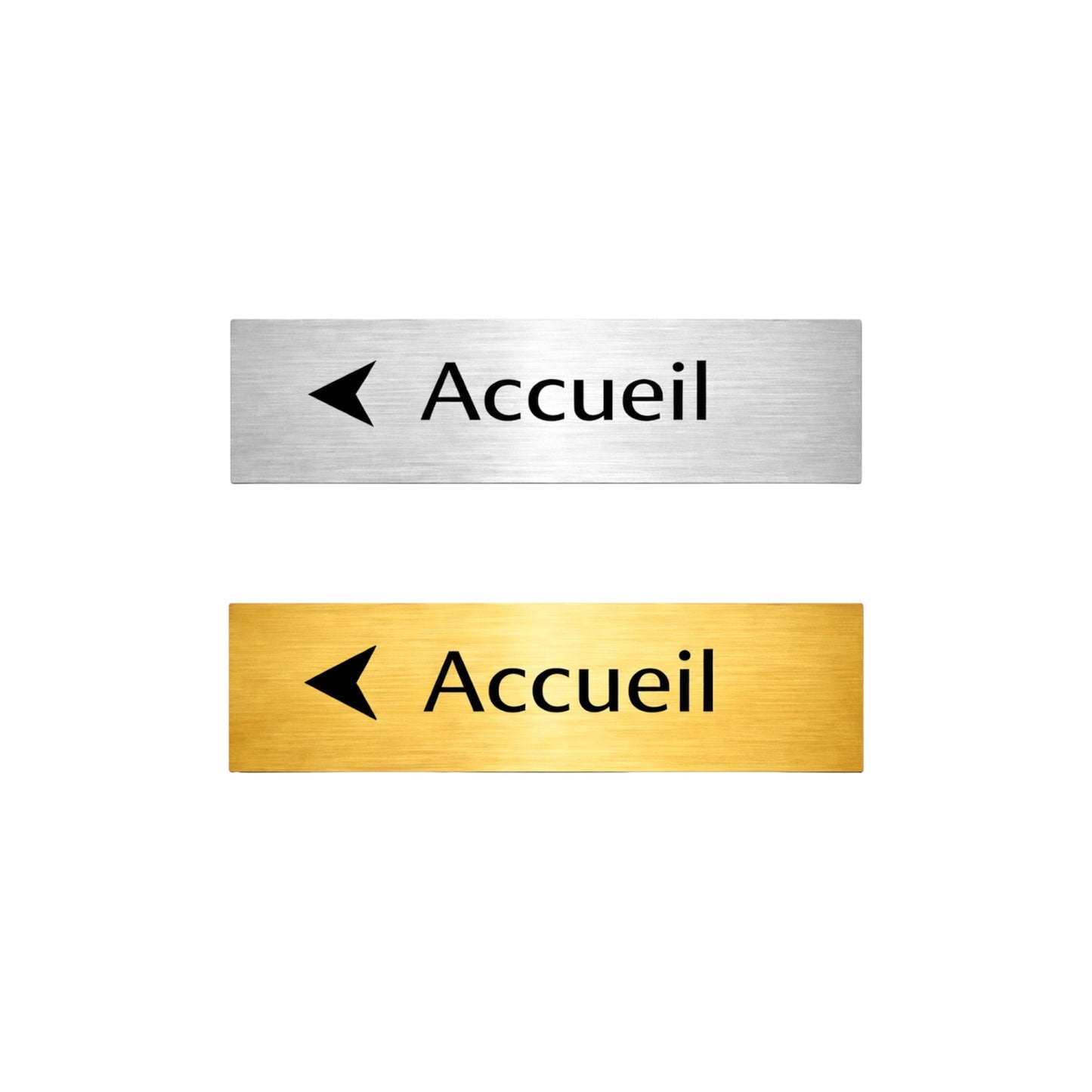 Plaque directionnelle Accueil professionnelle avec flèche, finition métal