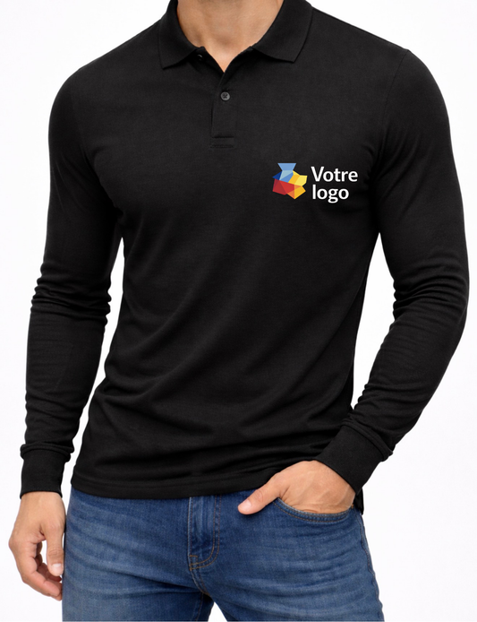 Polo professionnel manches longues homme personnalisable avec logo